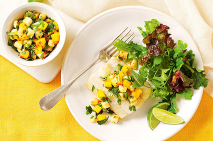 Grilled fish with banana, mango and chilli salsa