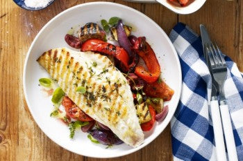 Grilled vegetables and Hake
