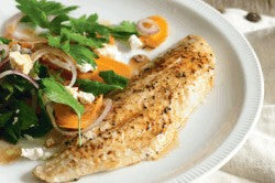Honey-roast carrot salad with paprika-spiced fish