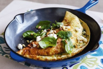 Leek, spinach and feta omelettes