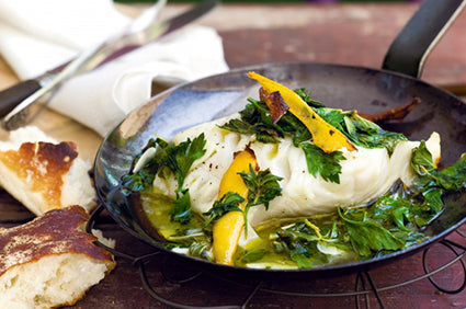 Pan-fried fish with herb sauce