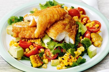 Paprika fish with corn avocado salsa