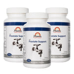 Three bottles of Manna Prostate Support dietary supplement, each bottle contains 90 capsules for prostate health.