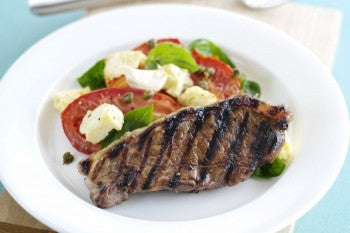 Balsamic steak with tomato, basil and fetta