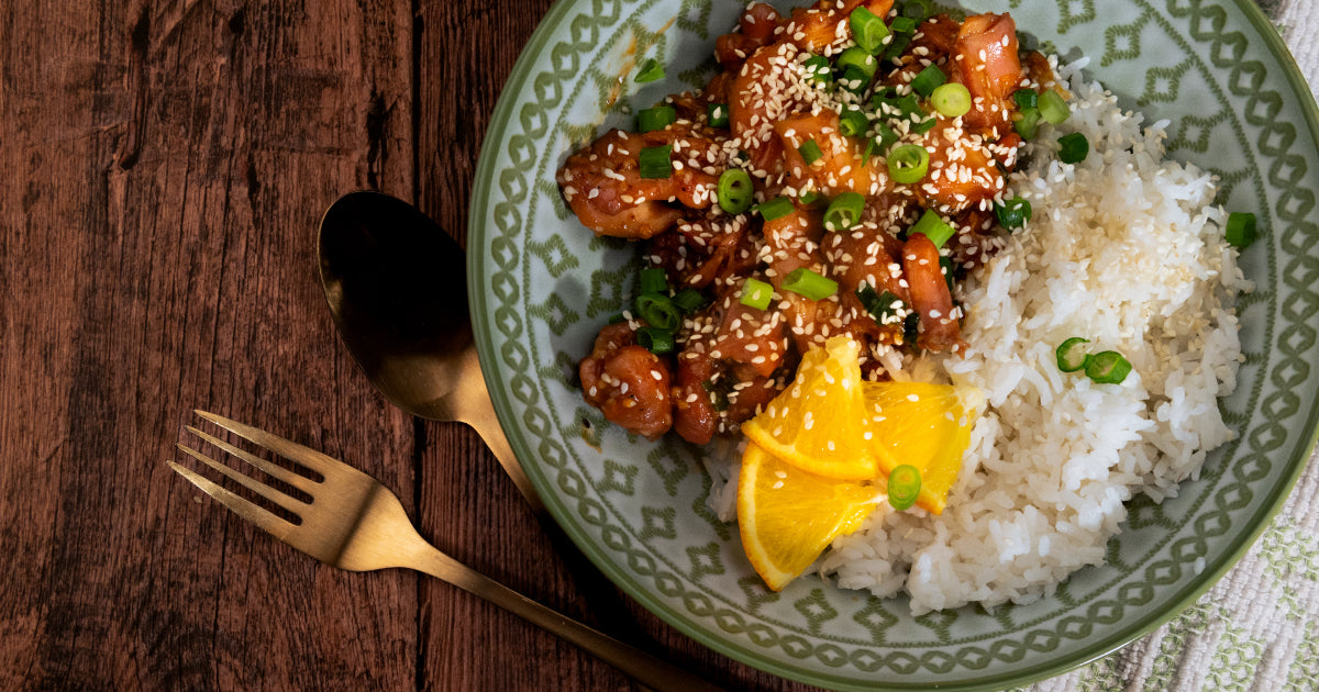 Healthy Orange Chicken with rice