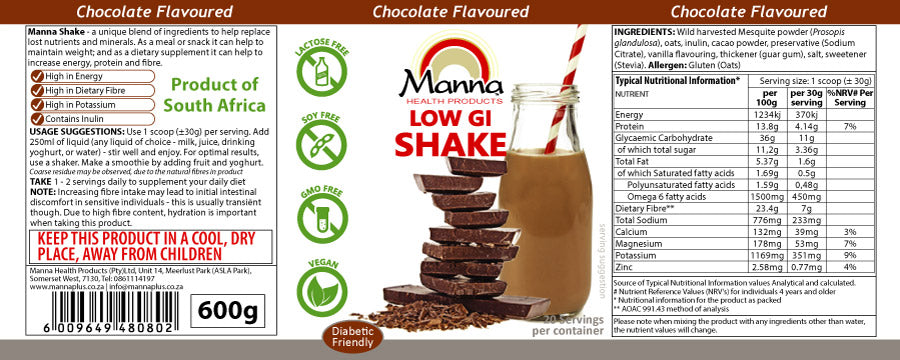 Low GI Shake Chocolate Label