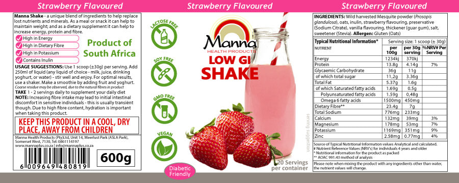 Low GI Shake Strawberry Label