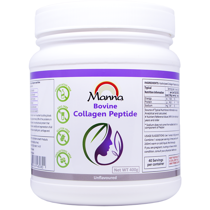 Single tub of Manna Collagen Support on a transparent background