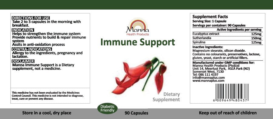 Supplement label for Immune Support dietary supplement with Manna Health
