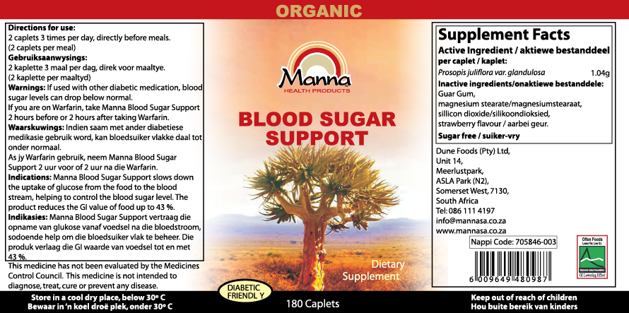 Manna Blood Sugar Support 180’s (Organic) Product Info
