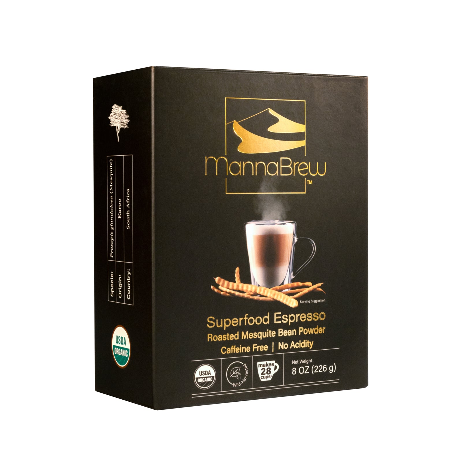 MannaBrew Superfood Espresso packaging on a white background